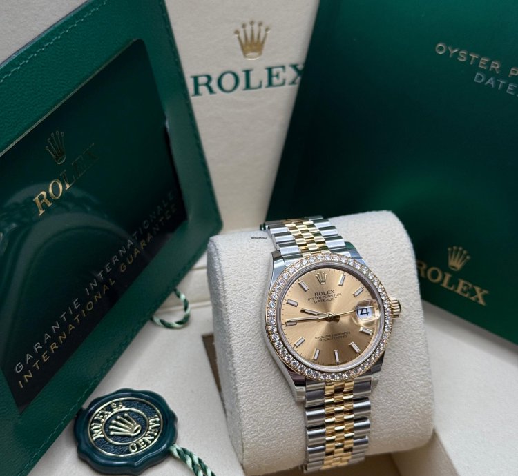 Rolex Datejust 31 Champagne Index Dial Two Tone Yellow Gold Diamond Bezel Jubilee Bracelet