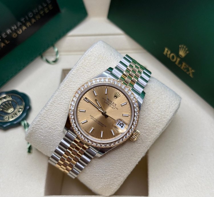 Rolex Datejust 31 Champagne Index Dial Two Tone Yellow Gold Diamond Bezel Jubilee Bracelet