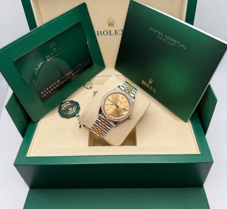 Rolex Datejust 31 Champagne Index Dial Two Tone Yellow Gold Diamond Bezel Jubilee Bracelet