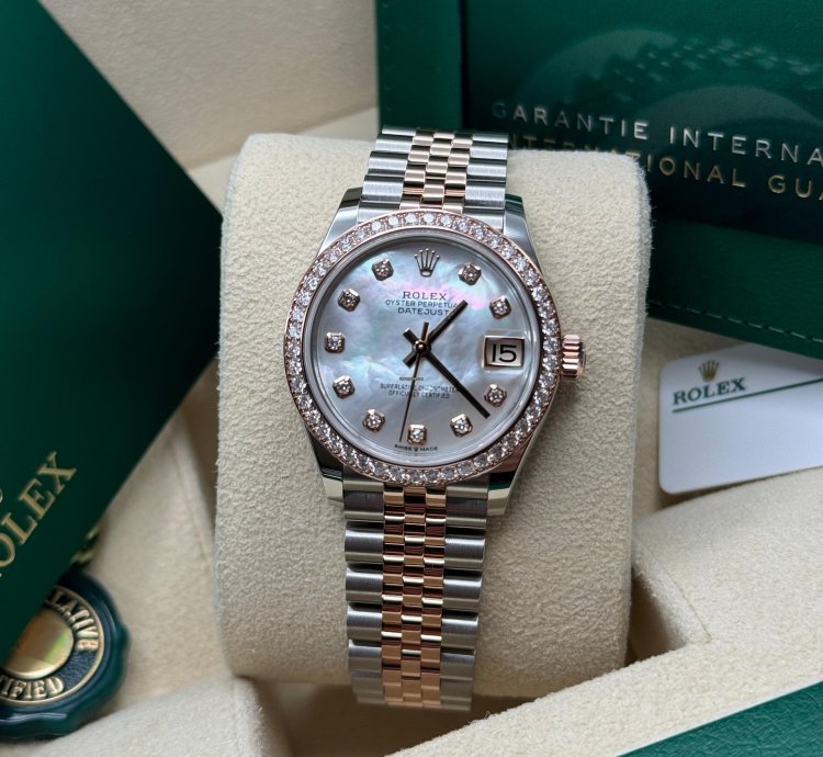 Rolex Datejust 31 New 2024 Mother Of Pearl Diamond Dial Diamond Bezel Two Tone Rose Gold Jubilee