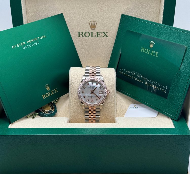 Rolex Datejust 31 New 2024 Mother Of Pearl Diamond Dial Diamond Bezel Two Tone Rose Gold Jubilee