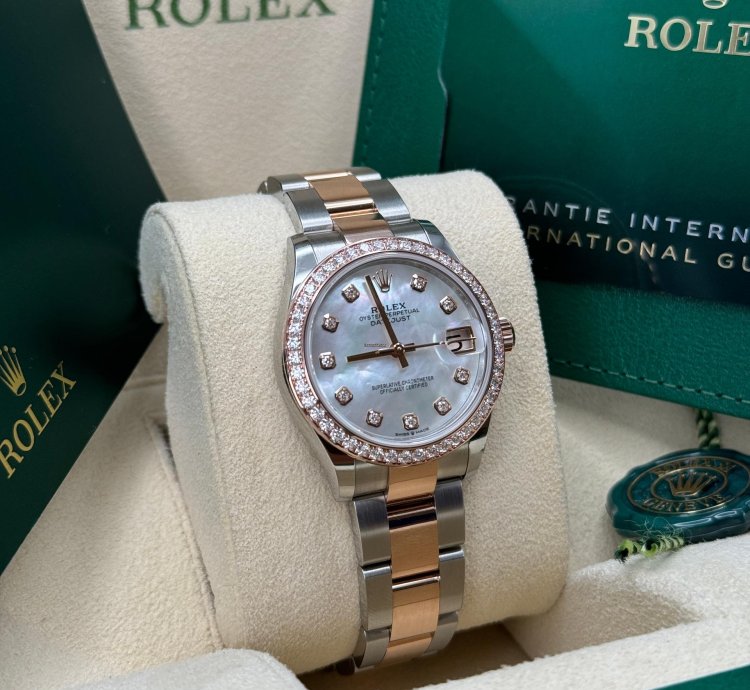 Rolex Datejust 31 New 2024 Mother Of Pearl Diamond Dial Diamond Bezel Two Tone Rose Gold Oyster