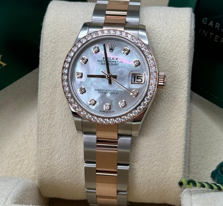 Rolex Datejust 31 New 2024 Mother Of Pearl Diamond Dial Diamond Bezel Two Tone Rose Gold Oyster