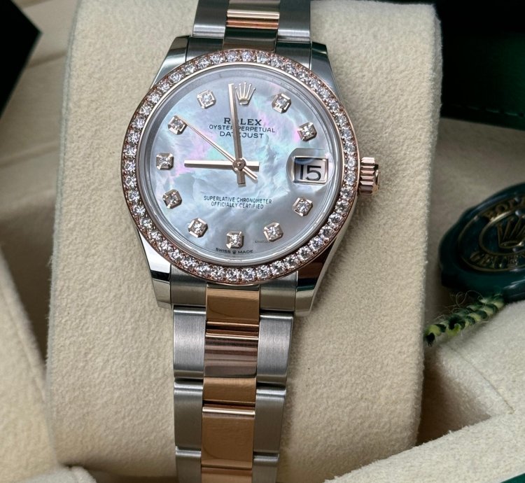 Rolex Datejust 31 New 2024 Mother Of Pearl Diamond Dial Diamond Bezel Two Tone Rose Gold Oyster