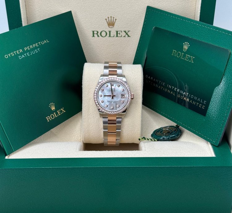 Rolex Datejust 31 New 2024 Mother Of Pearl Diamond Dial Diamond Bezel Two Tone Rose Gold Oyster