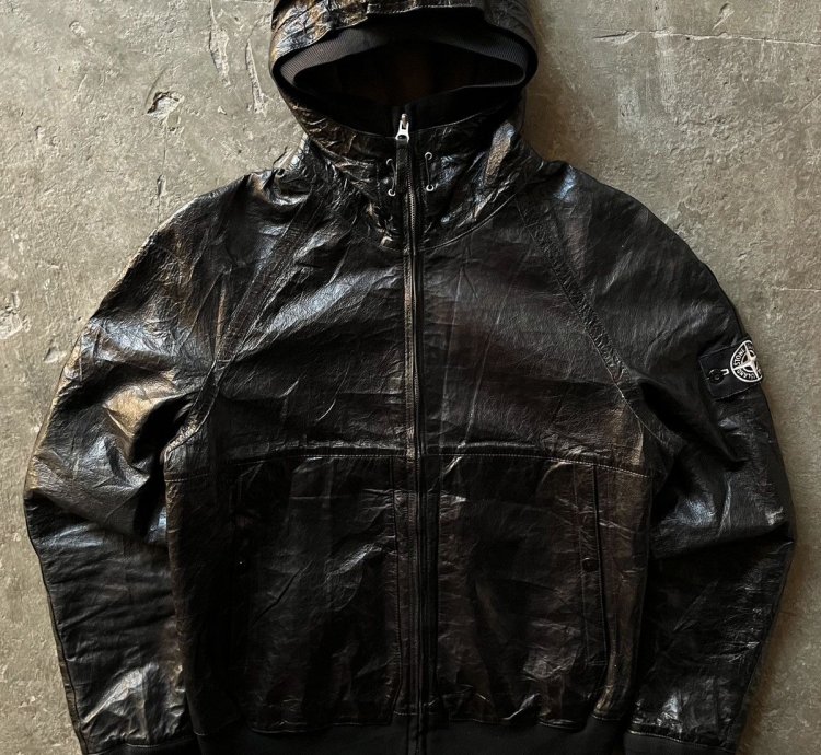 Stone Island Cast Metal Leather Hooded Jacket