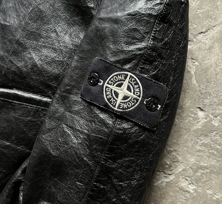 Stone Island Cast Metal Leather Hooded Jacket