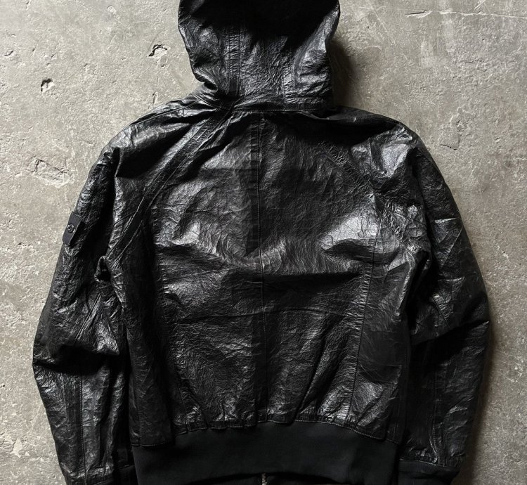 Stone Island Cast Metal Leather Hooded Jacket