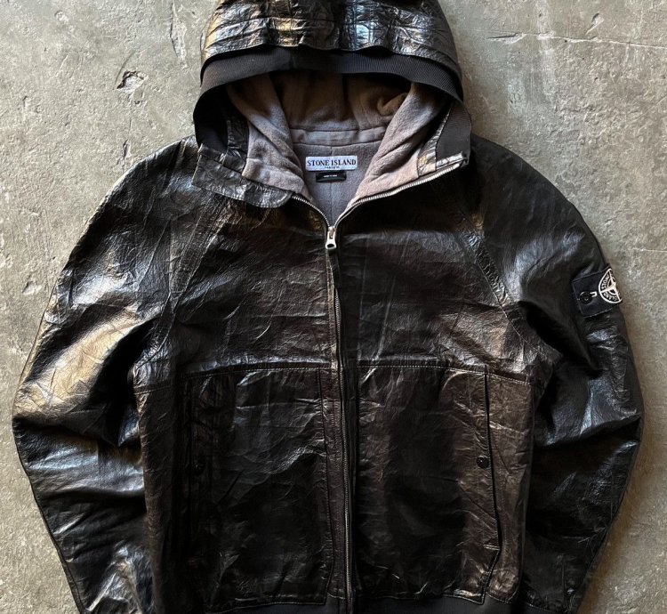Stone Island Cast Metal Leather Hooded Jacket