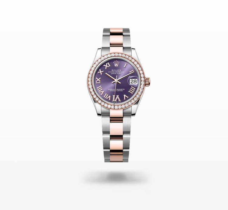 Rolex Datejust 31 New 2024 Purple Pave 6 Diamond Dial Diamond Bezel Rose Gold Oyster