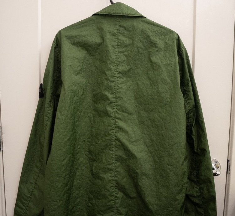 Stone Island Compass-patch Crinkled Zip-up Overshirt