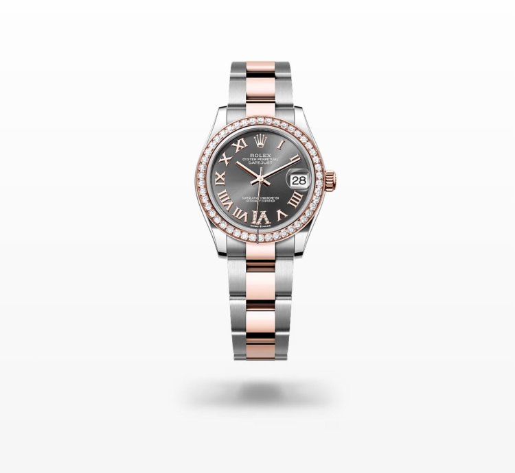 Rolex Datejust 31 New 2024 Rhodium Grey Pave 6 Diamond Roman Diamond Bezel Two Tone Rose Gold