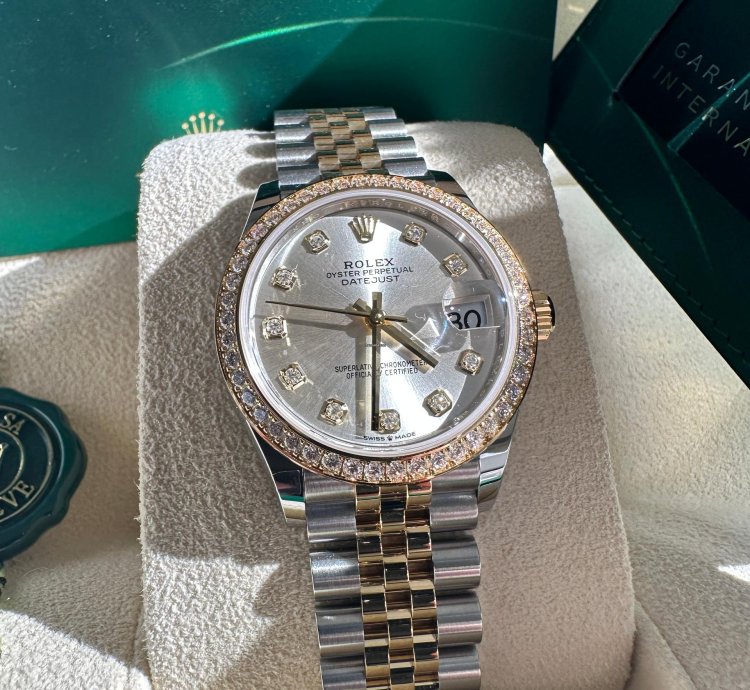 Rolex Datejust 31 New 2024 Silver Diamond Dial Diamond Bezel Two Tone Yellow Gold Jubilee