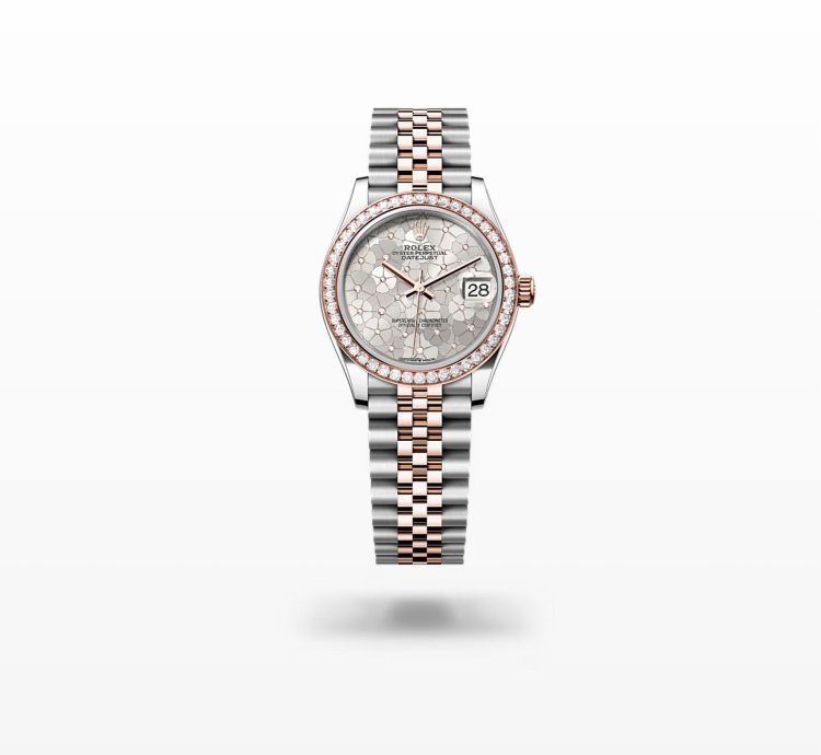 Rolex Datejust 31 New 2024 Silver Floral Scattered Diamond Dial Diamond Bezel Rose Gold Jubilee