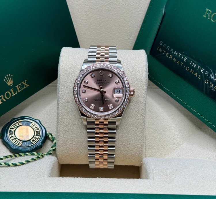 Rolex Datejust 31 New 2024 Sundust Pink Diamond Dial Diamond Bezel Two Tone Rose Gold Jubilee