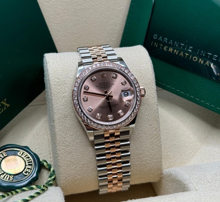 Rolex Datejust 31 New 2024 Sundust Pink Diamond Dial Diamond Bezel Two Tone Rose Gold Jubilee