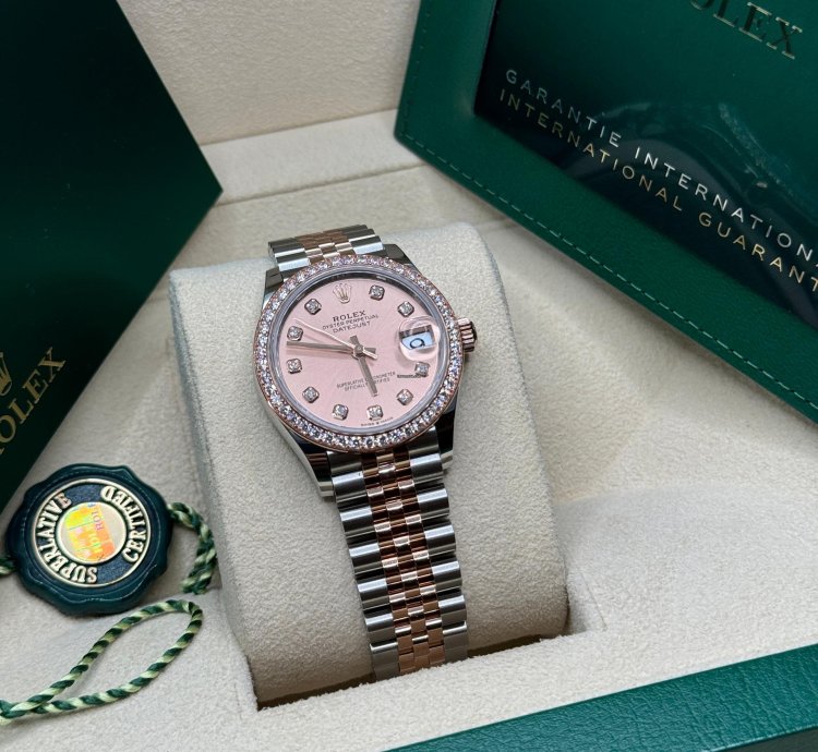 Rolex Datejust 31 New 2024 Sundust Pink Diamond Dial Diamond Bezel Two Tone Rose Gold Jubilee