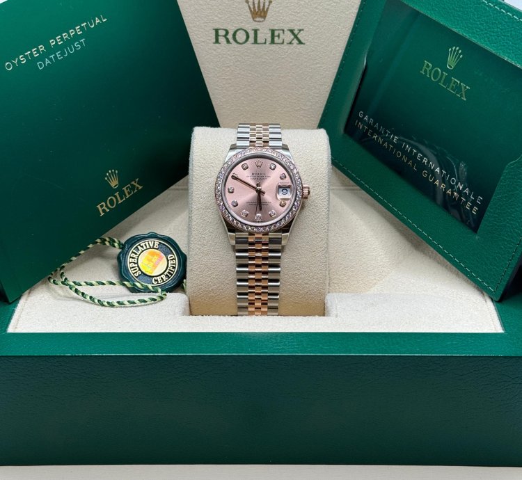 Rolex Datejust 31 New 2024 Sundust Pink Diamond Dial Diamond Bezel Two Tone Rose Gold Jubilee