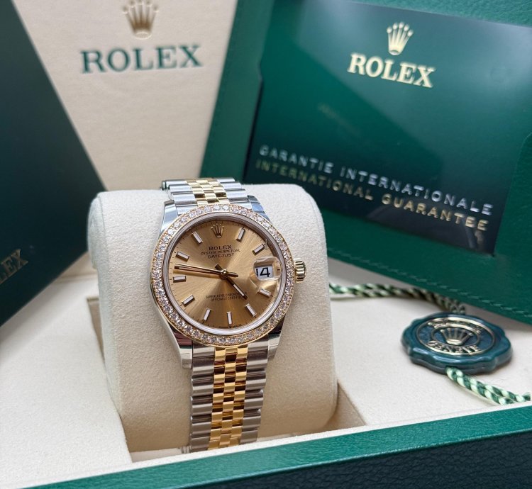 Rolex Datejust 31 New 2025 Champagne Dial Two Tone Yellow Gold Diamond Bezel Jubilee Bracelet