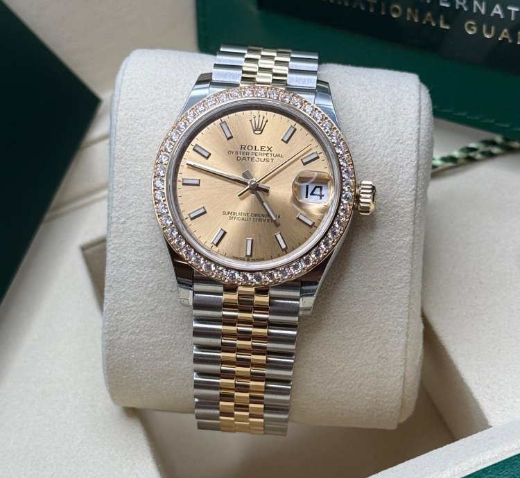 Rolex Datejust 31 New 2025 Champagne Dial Two Tone Yellow Gold Diamond Bezel Jubilee Bracelet