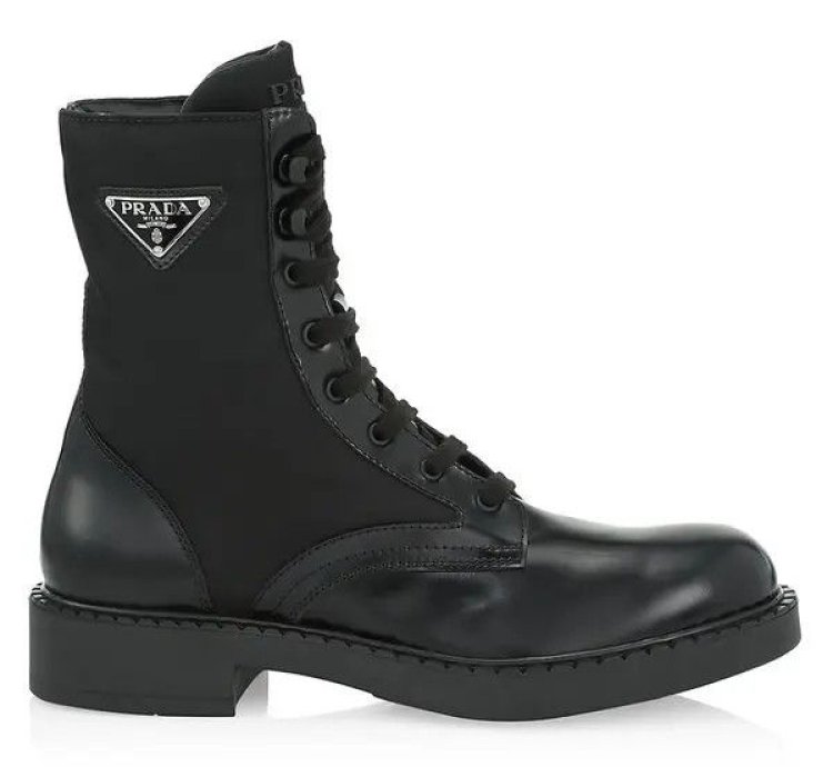 Os11x0124 Tall Mixed-media Combat Boots In Nero