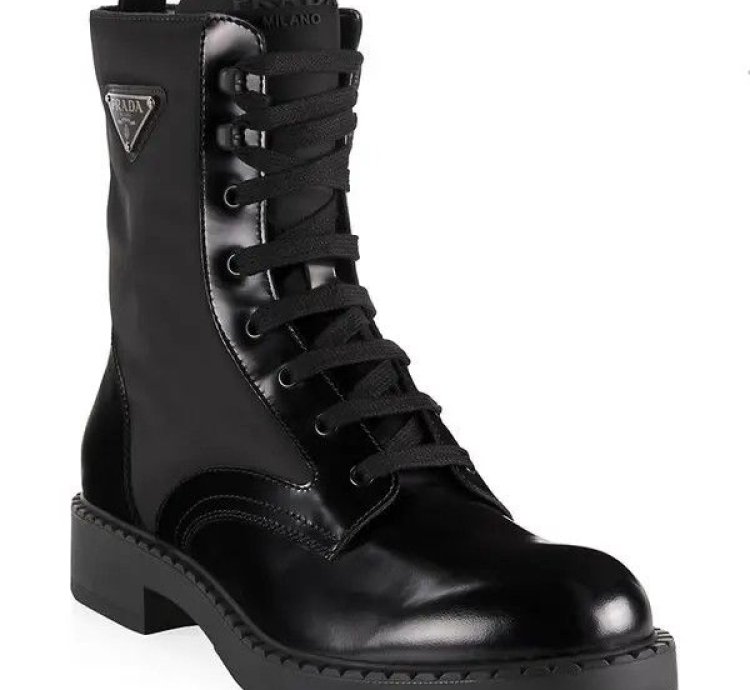 Os11x0124 Tall Mixed-media Combat Boots In Nero