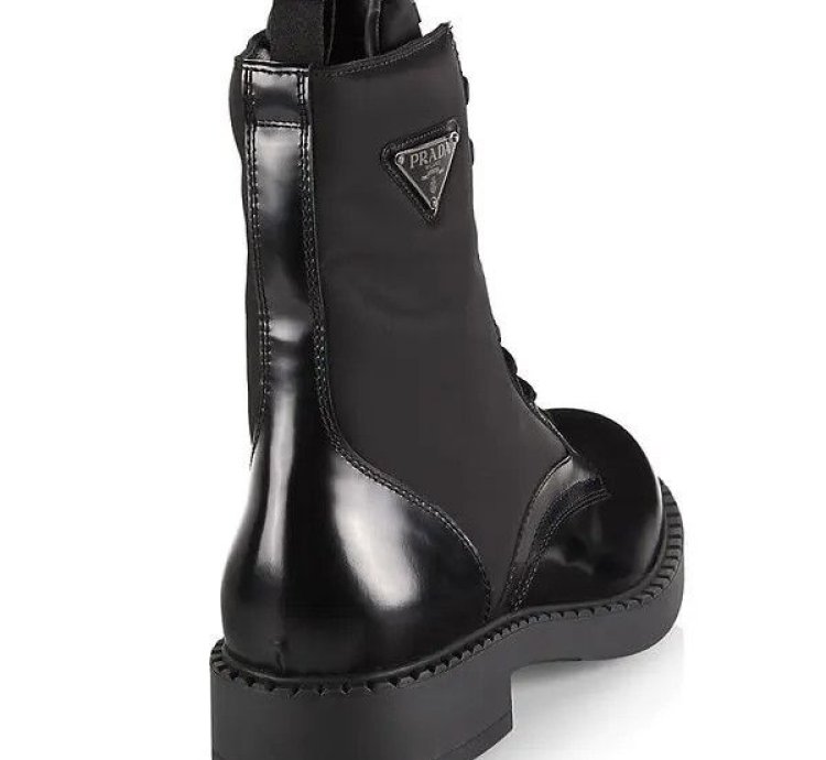 Os11x0124 Tall Mixed-media Combat Boots In Nero