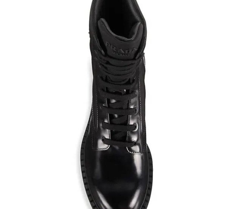 Os11x0124 Tall Mixed-media Combat Boots In Nero