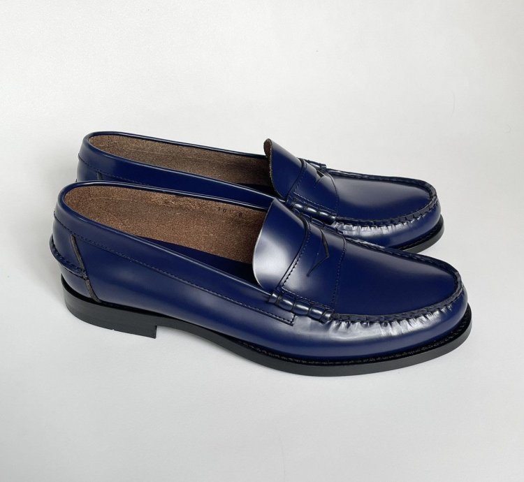 Polished Cobalt Blue Leather Loafers