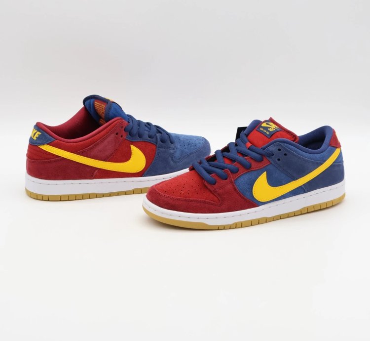 Nike Sb Dunk Low Barcelona Red Wine Navy Blue Yellow Burgundy