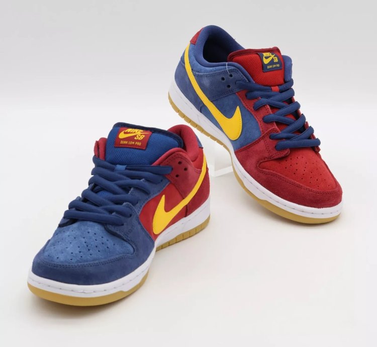 Nike Sb Dunk Low Barcelona Red Wine Navy Blue Yellow Burgundy
