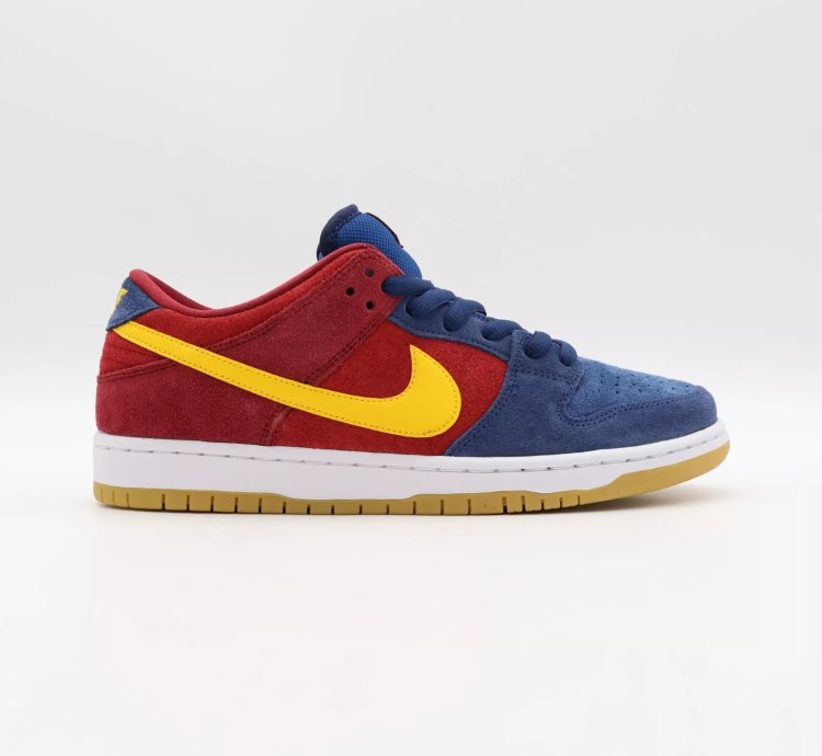 Nike Sb Dunk Low Barcelona Red Wine Navy Blue Yellow Burgundy