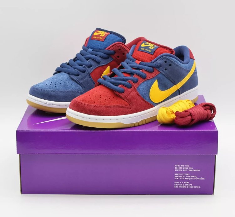 Nike Sb Dunk Low Barcelona Red Wine Navy Blue Yellow Burgundy