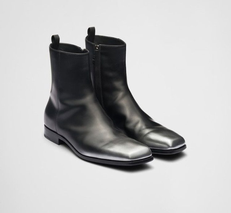 Prada 1650 Black And Silver Nuanced Leather Boot