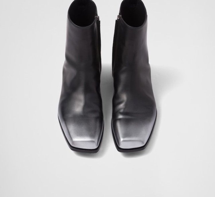 Prada 1650 Black And Silver Nuanced Leather Boot