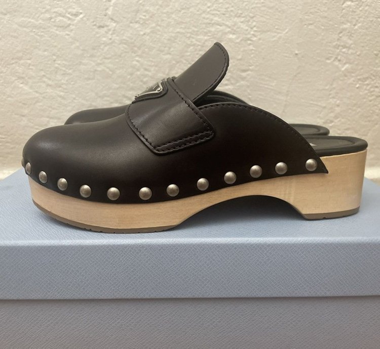 Prada 45mm Leather Logo Clogs