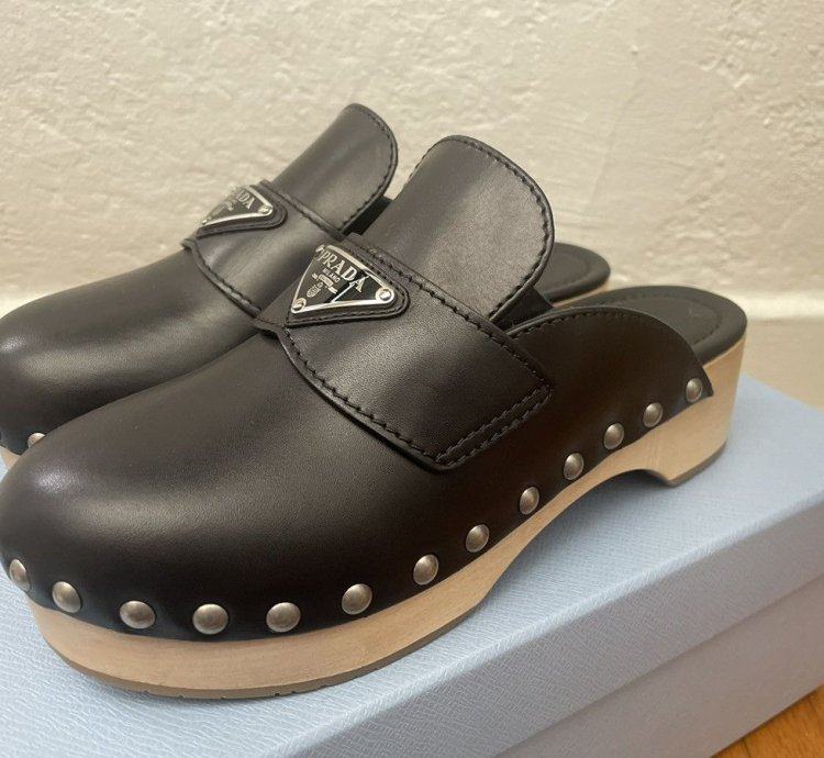 Prada 45mm Leather Logo Clogs