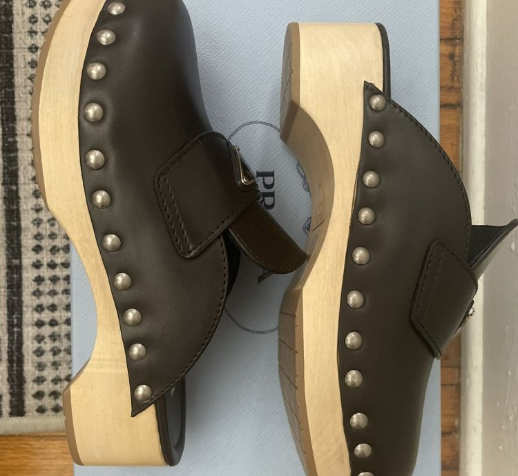Prada 45mm Leather Logo Clogs