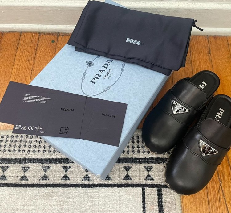 Prada 45mm Leather Logo Clogs