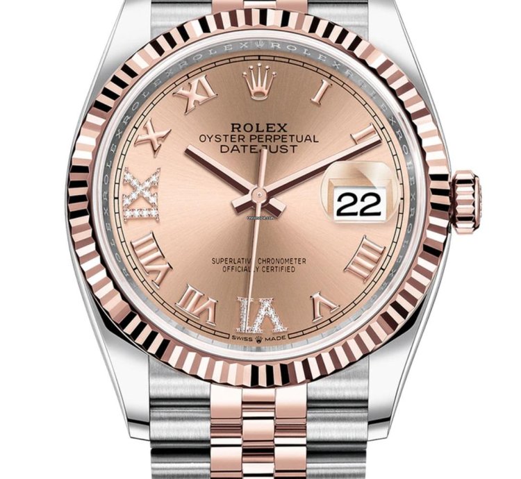 Rolex Datejust 36 126231 Datejust 36mm Steel Rose Gold Pink Roman Dial Diamond At 6-9 Jubilee