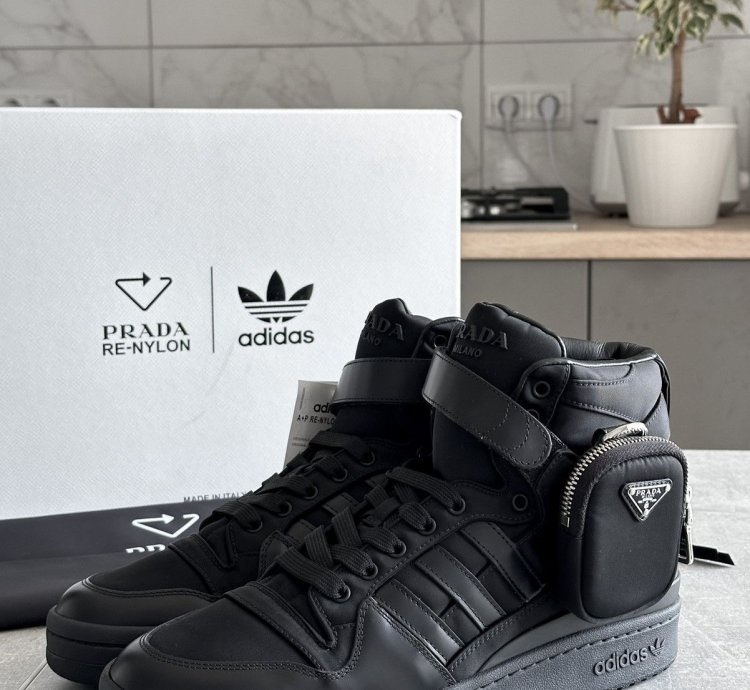 Prada Adidas Re-nylon Forum High Black Sneakers Us 9 5 Eu 43