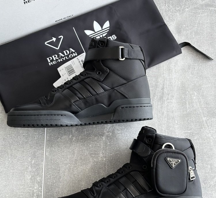Prada Adidas Re-nylon Forum High Black Sneakers Us 9 5 Eu 43