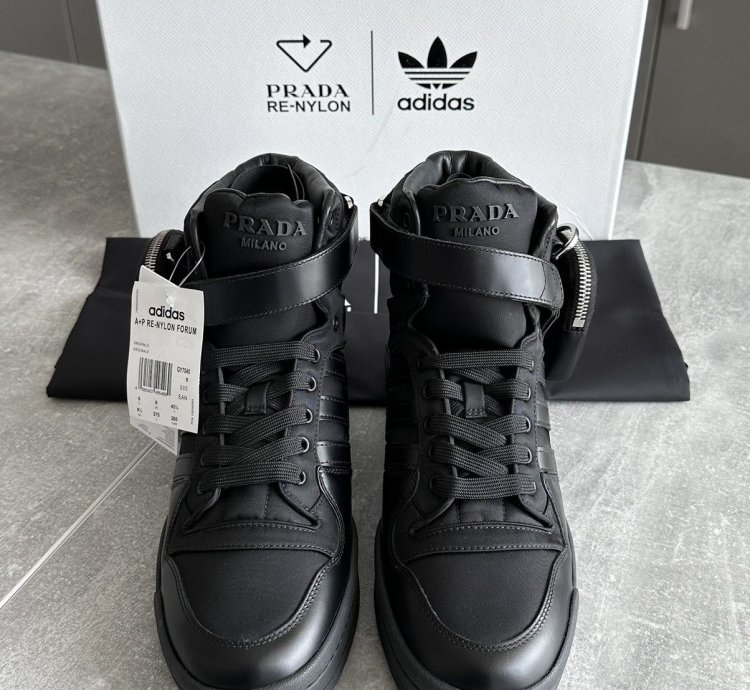 Prada Adidas Re-nylon Forum High Black Sneakers Us 9 5 Eu 43