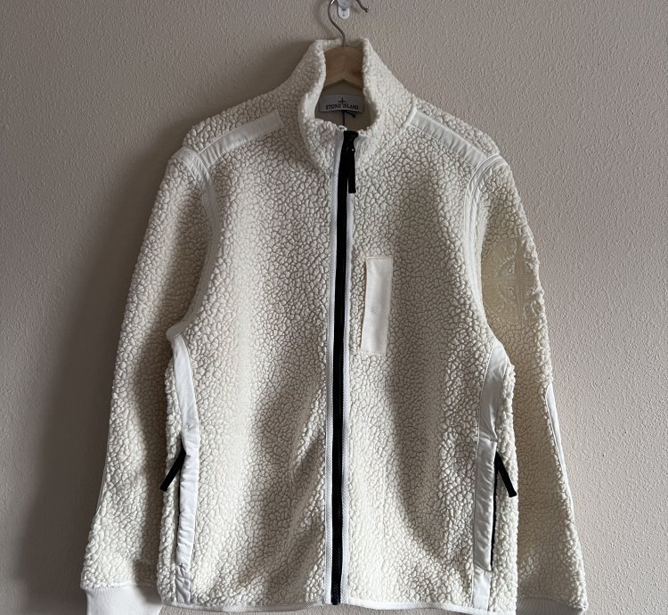 Stone Island Embroidered Logo Teddy Fleece Zip Jacket