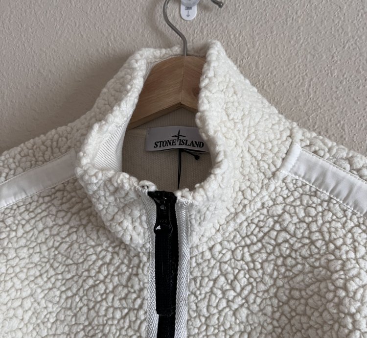 Stone Island Embroidered Logo Teddy Fleece Zip Jacket