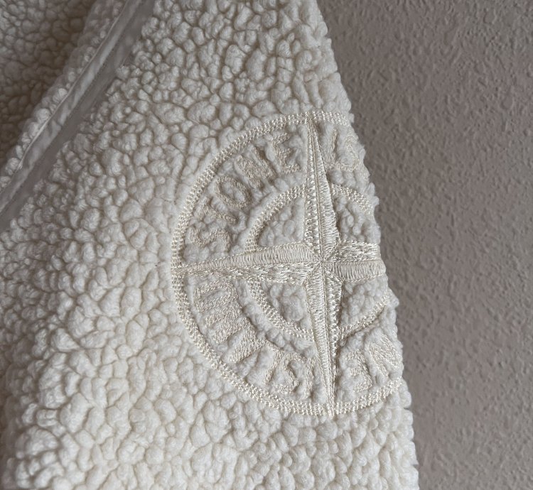 Stone Island Embroidered Logo Teddy Fleece Zip Jacket
