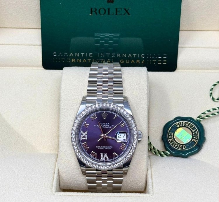 Rolex Datejust 36 126284 Datejust 36 Steel White Gold Diamond Set Bezel Aubergine Vi Ix Diamond Roman Dial
