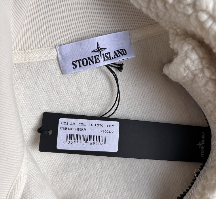 Stone Island Embroidered Logo Teddy Fleece Zip Jacket