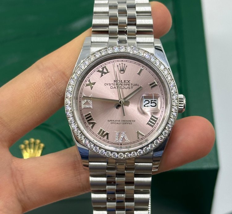 Rolex Datejust 36 126284 Viix Pink Rorman Dial Diamonds Bezel Jubilee