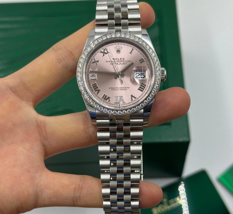 Rolex Datejust 36 126284 Viix Pink Rorman Dial Diamonds Bezel Jubilee